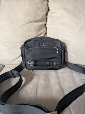 Celine Black Nylon Messenger Bag with Gold Hardware